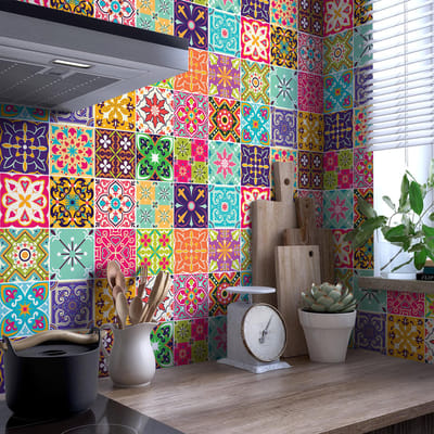 Muurstickers - Zelfklevende tegelmuurstickers voor keuken en badkamer - 24 VOLTERRA TEGELSTICKERS - 24 stickers 10x10cm