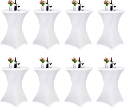 8x Set Stretche Cocktail Tafelhoezen Wit - Rekbare Spandex Tafelkleed voor Bar & Feest - 70x110cm