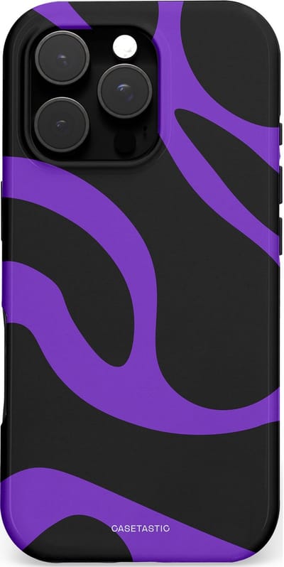 Casetastic Hoesje Geschikt voor Apple iPhone 16 Pro Magsafe - Stijlvolle Beschermende Duo-layer Case - Golven van Paars en Zwart