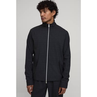 Micro Check Double Zip Funnel Neck Regular Fit Harrington Jacket Co-ord | Charcoal | Size XS