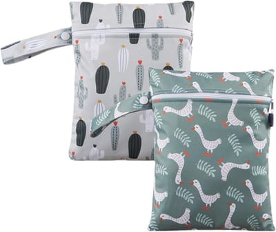 Luier tas - Stof, Natte Tas voor Kleuterschool, Groen en Wit, Ideaal voor Luiers en Toilettas