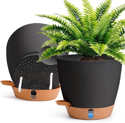 Zelfbewaterende Potten - Bloembakken - Kamerplanten Verzorgen - Waterniveau Indicator - 20cm Set van 2 - Zwart