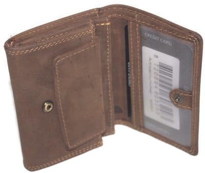 Oi Hunter bruin leren mini beursje / klein en eenvoudig portemonneetje met zichtvak / zeer compacte damesportemonnee of herenportemonnee / beveiligd tegen skimmen / bruin leer / 486H