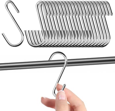 22-delige RVS S-haak set van 6 cm voor het ophangen van zware voorwerpen in keuken, badkamer, tuin en kantoor