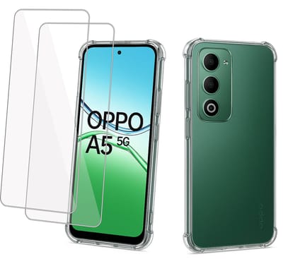 ChiGuard Hoesje & 2x Screenprotector geschikt voor OPPO A5 5G Hoesje Screenprotector - Gehard Glas Cover + Shock Proof Case – Transparant