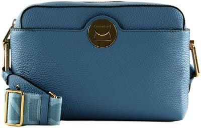 COCCINELLE Leren Schoudertas Liya Signature Crossbody Grained Leather Azul Blauw