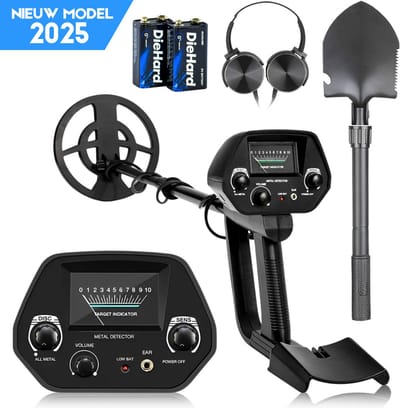 Madine Metaaldetector - Voor Volwassen en Kinderen - Verstelbare Hoogte - Incl. Batterijen, Luxe Koptelefoon en Schep