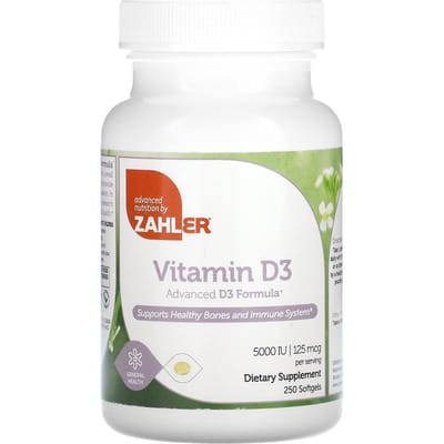 Zahler, Vitamine D3, Formule D3 Avancée, 125 mcg (5 000 UI), 250 gélules