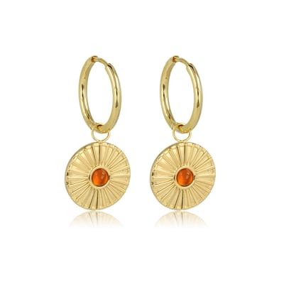 My Bendel - Goudkleurige Oorbellen Carnelian Zonnetje - Stralende Zon Oorringen met Carnelian Steen - met Luxe Cadeauverpakking | Sieraden Voor Dames