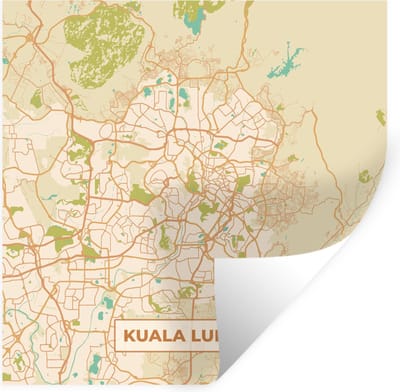Muurstickers - Sticker Folie - Kuala Lumpur - Stadskaart - Plattegrond - Vintage - Kaart - 100x100 cm - Plakfolie - Muurstickers Kinderkamer - Zelfklevend Behang XXL - Zelfklevend behangpapier - Stickerfolie