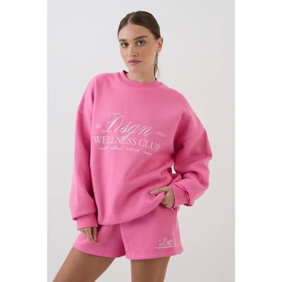 Dames Dsgn Studio Wellness Club Oversized Sweatshirt Korte Trainingsbroek | Roze | Maat: Small