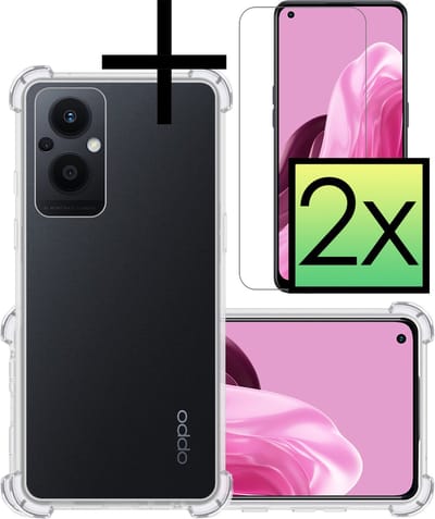 Hoesje - Met Screenprotector - 2 Stuks - Geschikt voor OPPO Reno 8 Lite - Sterk & Shockproof - Siliconen Case - Back Cover - Telefoon Hoes - Shock Proof - Transparant