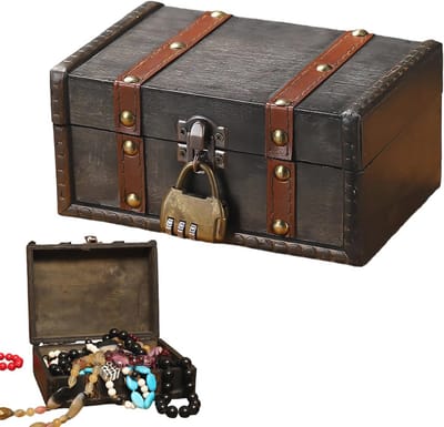 Houten Schatkist met Hangslot - Piraten Doos voor Kinderen - 17 x 11 x 8 cm