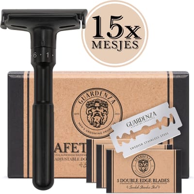 Guardenza Verstelbare Safety Razor (incl. 15 scheermesjes) Klassiek Scheermes | Barbier Scheermes | Veiligheidsscheermes | voor mannen en vrouwen