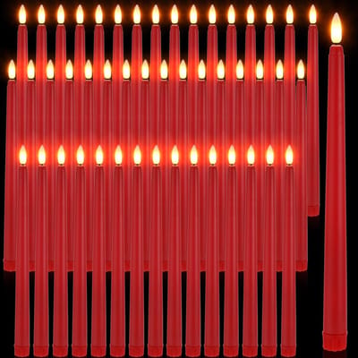 Vlamloze Taps Kaarsen - LED Kandelaars - Feestelijke Decoratie - Realistisch Geel Flicker - 11 Inch Hoog - Rood