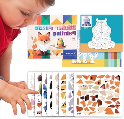 Puzzelboek Stickers - Leer Spelletjes - Fijne Motoriek - 3D Collage Maken - 26 x 23 cm - Dierenpatroon