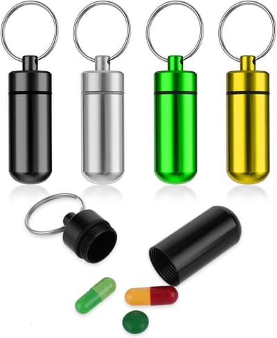 Mini Portable Medicijn Organizer - 4 Stuks Waterdichte Pillendoos voor Sleutelhanger, Ideaal voor Reizen en Dagelijks Gebruik