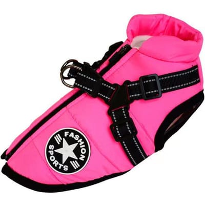 Grote Hondenjas Met Harnas Winter Warme Hondenkleding Voor Labrador Waterdichte Grote Hondenjas Chihuahua Franse Bulldog Outfits (Pink,5XL) roze