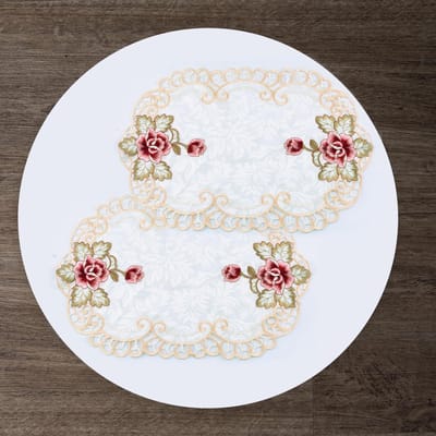 Dailygoods- Placemat Set 2 Stuks - Geborduurd Kanten - Ovaal 43 x 28 cm - Bloemenpatroon - Tafeldecoratie - Tijdloos Elegant - Tafelkleed