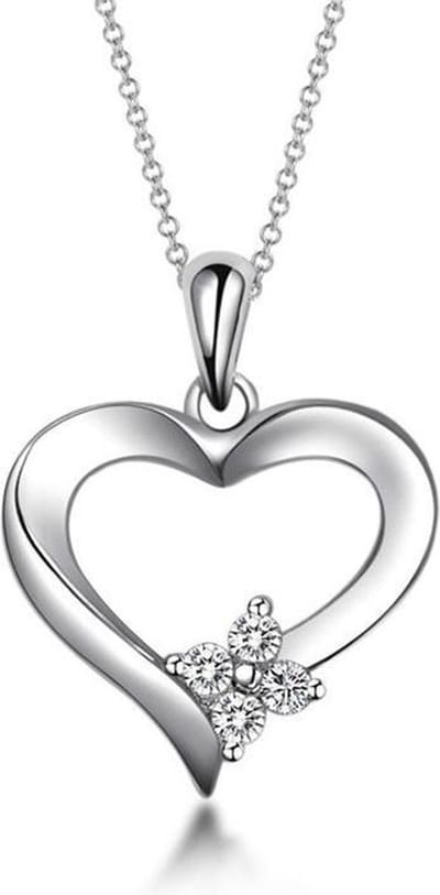 Zilveren Ketting - Hart - Zirkonia - Damesketting - Hartenketting