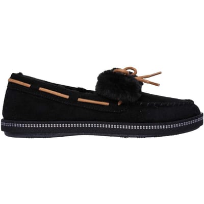 Skechers Moccasin-pantoffels voor dames met strik en rand van imitatiebont (Zwart)