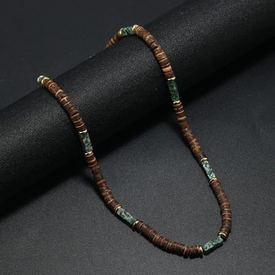 Bijoux d'été bohème Vintage, bijoux de Style ethnique, perles en bois de noix de coco marron, collier en pierre naturelle, bijoux pour hommes black