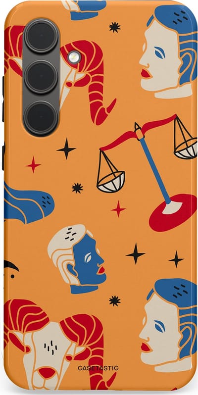 Casetastic hoesje geschikt voor Samsung Galaxy S24 Plus - Dubbellaagse bescherming - Zodiac in lijn - Fashion Case - Okergeel Terracotta Zand Rood