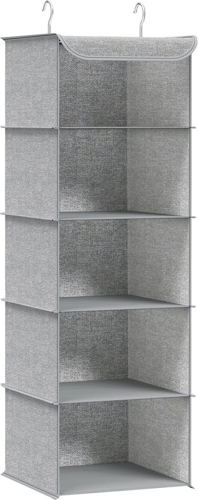 SONGMICS - Hangrek - Hangorganizer voor Kast - Opvouwbaar en Ruimtebesparend - Met Metalen Haken en Bamboe Inzetstukken
