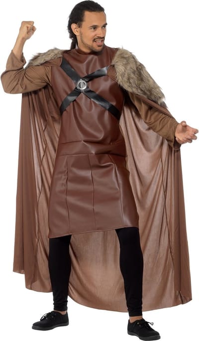 Karnival Costumes Verkleedpak Ridder Heren Carnavalskleding Heren Carnaval - Polyester - Bruin - Maat L - 3-Delig Cape/Tuniek/Handschoenen