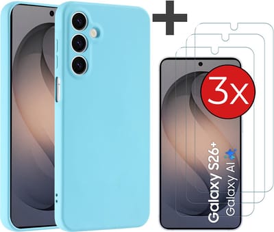 Hoesje geschikt voor Samsung Galaxy S26 Plus hoesje zacht siliconen met 3 Stuks gehard glas Screenprotectors - Arara backcover - Blauw