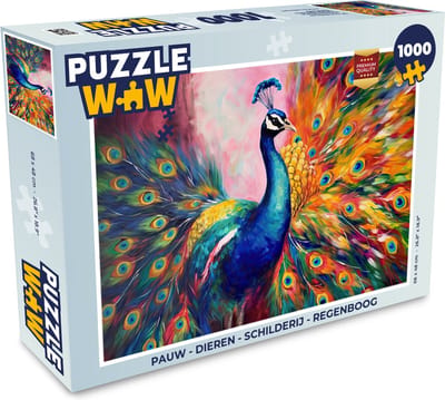 Puzzel Pauw - Dieren - Schilderij - Regenboog - Legpuzzel - Puzzel 1000 stukjes volwassenen