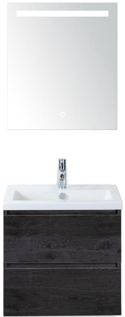 Vogue Badmeubelset 60 cm - Greeplijst in Kleur - Black Oak - Keramische Wastafel Wit 1 Kraangat met Sence Spiegel