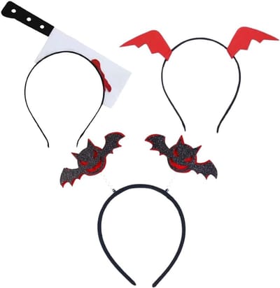 3-delige haarbandenset voor Halloween met keukenmes, vleermuis en vleugels, perfect voor kostuums, feesten en rollenspellen
