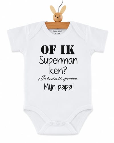 Baby Rompertje super tekst Superman papa ! korte mouw wit maat 62-68 cadeau eerste vaderdag jongen meisje