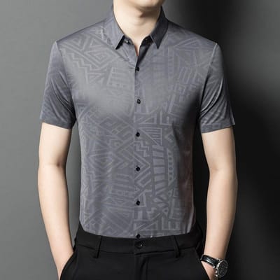 Chemise à manches courtes pour homme, respirante et tendance, style décontracté, léger et ample, extensible, idéale pour les personnes d'âge moyen 4XL gray