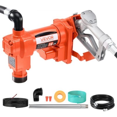 VEVOR brandstoftransportpomp, 12V DC, 60,5 l/min, 1/4 pk, dieseltransportpomp met handsproeier, uitlaat- en aanzuigslang, voor benzine, kerosine, ethanolmengsels, methanol en biodiesel