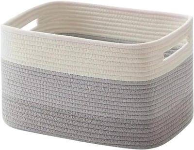 Katoenen Opbergmand 65L - Rechthoekige Wasman - Gevlochten Mand voor Dekens, Speelgoed & Was - 100% Natuurlijk & Veilig - Woonkamer & Babykamer - Grijs