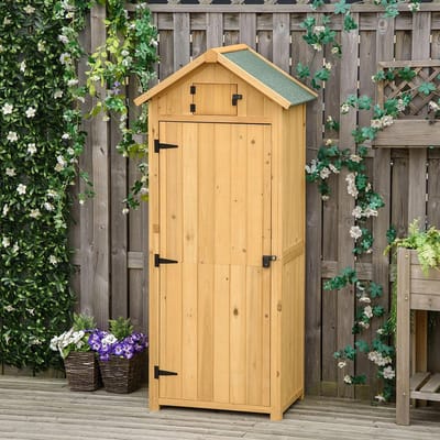 Sweiko Tuinhuis - Gereedschapsschuur - 3 opbergrekken - Asfaltdak - Hout - Geel