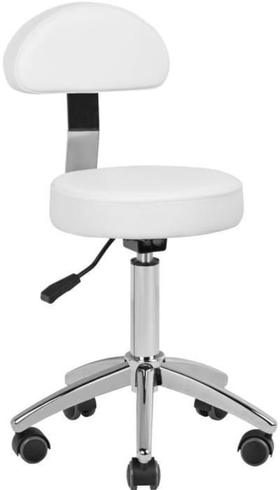Cosmetische Ergonomische Zadelkruk AM-304 Wit – Met Rugleuning – Verstelbaar – Op Wielen – Professionele Werkkruk