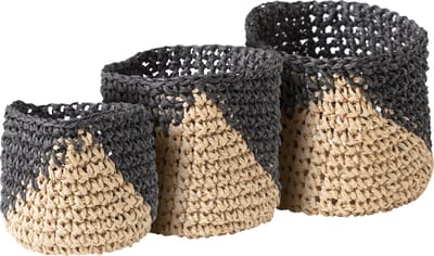Mandjes set 3 stuks Zwart-Naturel | Flexibel mandje | Plantenmanden | 12x12x10cm | 10x10x8,5cm | 8x8x7cm | mandjes set