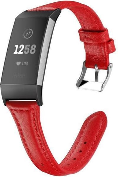 Leren bandje geschikt voor Fitbit Charge 3 - KELERINO. - Rood - Small