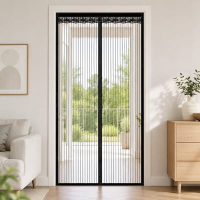 Geweo Vliegengordijn-Veter-Magnetisch-90*210cm-Geen Boren Nodig-Luxe Deurhor-Muggengordijn-Polyestervezel-Zwart