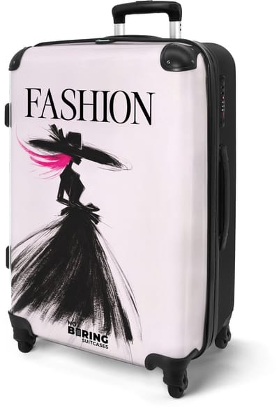 NoBoringSuitcases.com® - Koffer groot - Rolkoffer lichtgewicht - Fashion - Roze met zwarte silhouet - Reiskoffer met 4 wielen - Valies grote trolley XL op wieltjes - Harde reistrolley met TSA slot - 20 kg bagage - Reizen