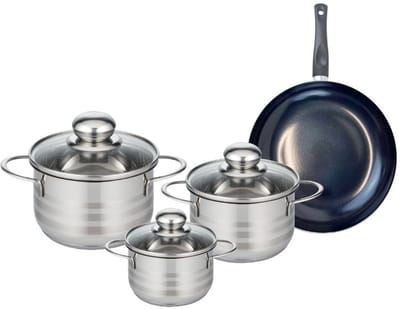 Set van 1 Koekenpan 20 cm en 3 kookpotten 12, 14 en 16 cm Elo Prima Glanzend