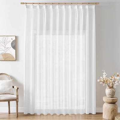 SnelShoppen - Softalker Gordijnen met plooiband, Wit, Extra Breedte 300 cm, Ruimteverdeler voor Woonkamer, 1 Stuk, 240 cm Hoog