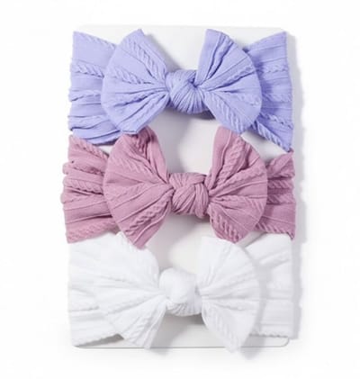 Baby haarband set met strik – 3 stuks – zachte elastische haarbanden in lila, paars en wit – comfortabele baby accessoires voor meisjes