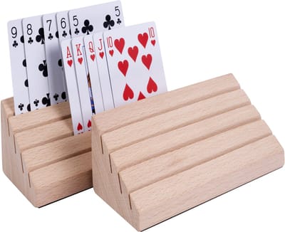 Set van 2 Kaarthouders Pyramide Dubbel – Beukenhout – Voor 40 Kaarten per stuk – Hoogwaardig Vilt Onderkant – Kaartenhouder voor Bordspellen & Kaartspellen – Engelhart