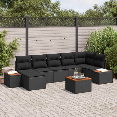 vidaXL - Tuinbank - Set - 8 - st - 7-Aantal - zitplaatsen - Zwart - Polyrattan