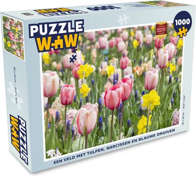 Puzzel Een veld met tulpen, narcissen en blauwe druiven - Legpuzzel - Puzzel 1000 stukjes volwassenen
