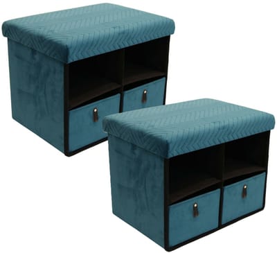 Home Deco Factory Poef/hocker storage - 2x - opvouwbaar - stof - opbergbox - groen - polyester/mdf - 38 x 50 cm
